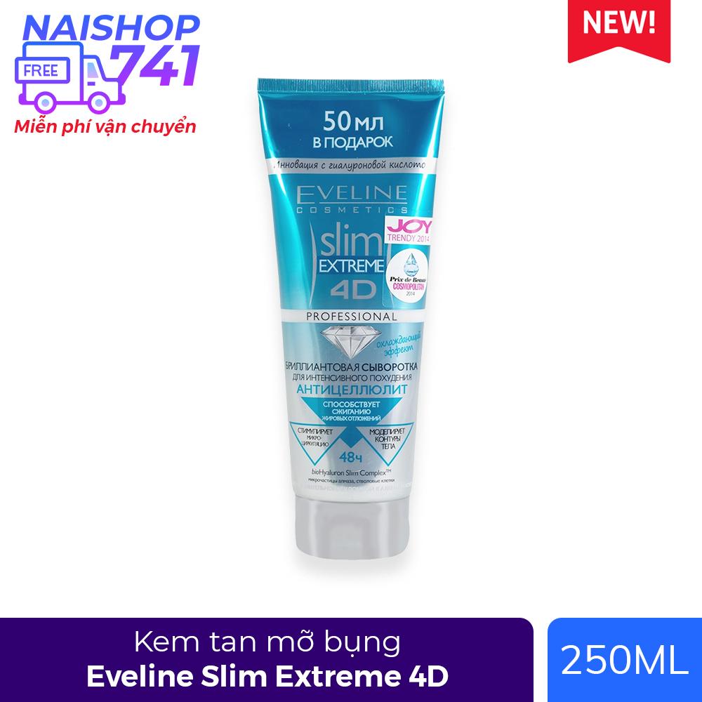 Kem tan mỡ bụng Eveline Slim Extreme 4D tinh thể kim cương, Tuýp 250ml