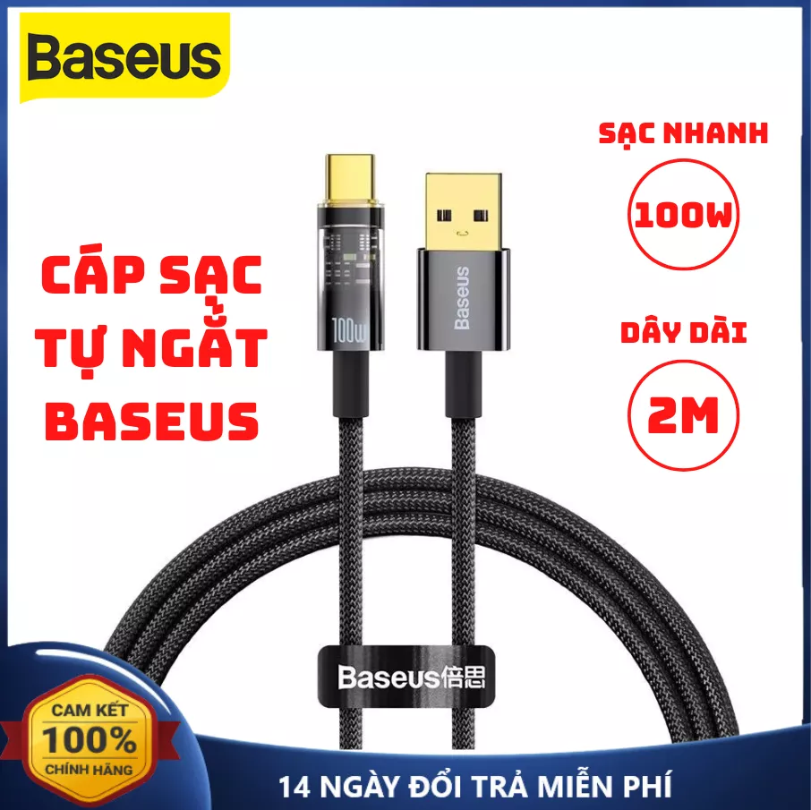 Cáp sạc nhanh tự ngắt type c 100w baseus usb to type c dây sạc nhanh tự ngắt dài 2m cáp sạc tự ngắt type c