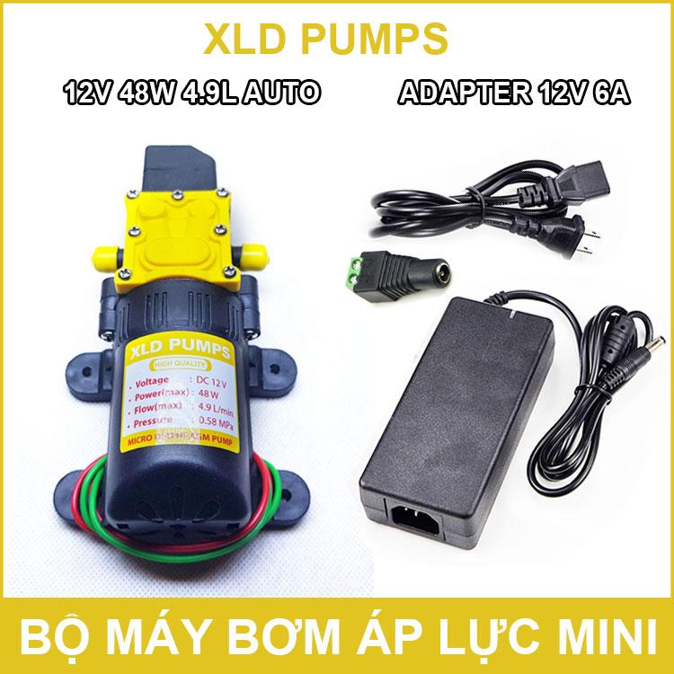Máy bơm nước mini áp lực 12v 48w 4.9l xld pumps tự động kèm nguồn