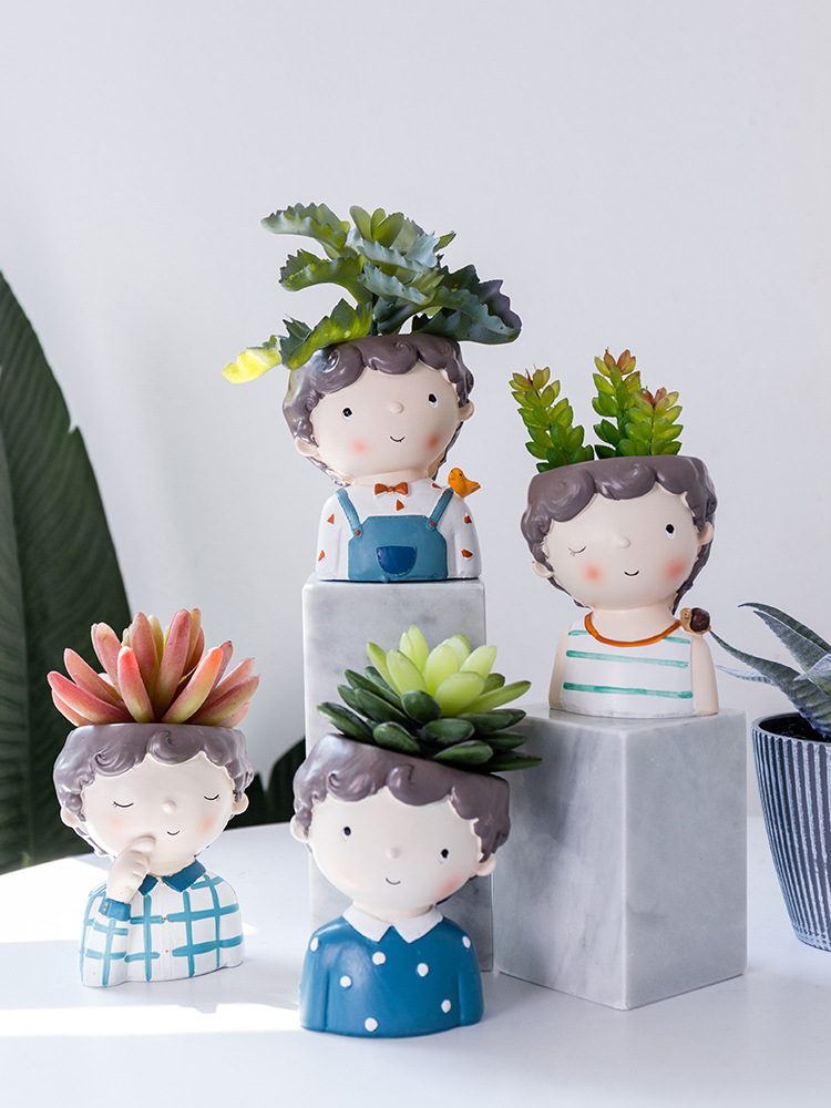 Chậu Trồng Cây Cảnh Chàng Trai - Trang Trí Để Bàn Sen Đá Xương Rồng tiểu cảnh terrarium