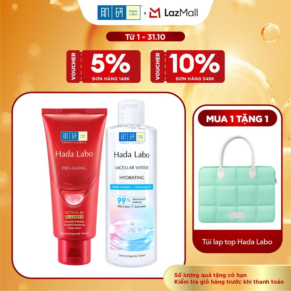 [VB] Bộ đôi sạch sâu - chống lão hóa Hada Labo (Nước tẩy trang Hada Labo Micellar Water Hydrating 240mL + Sữa rửa mặt chống lão hóa ada Labo Pro-Aging Retinol B3 80g)