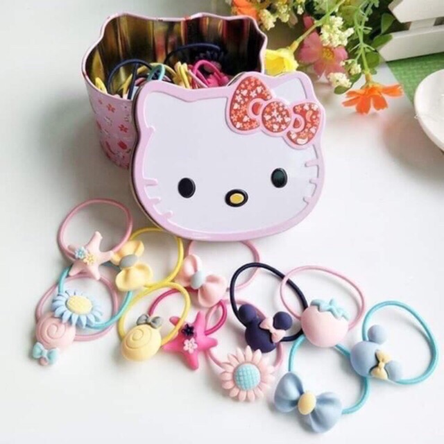 Hộp chun buộc tóc Kitty cho bé yêu, hộp 40 dây