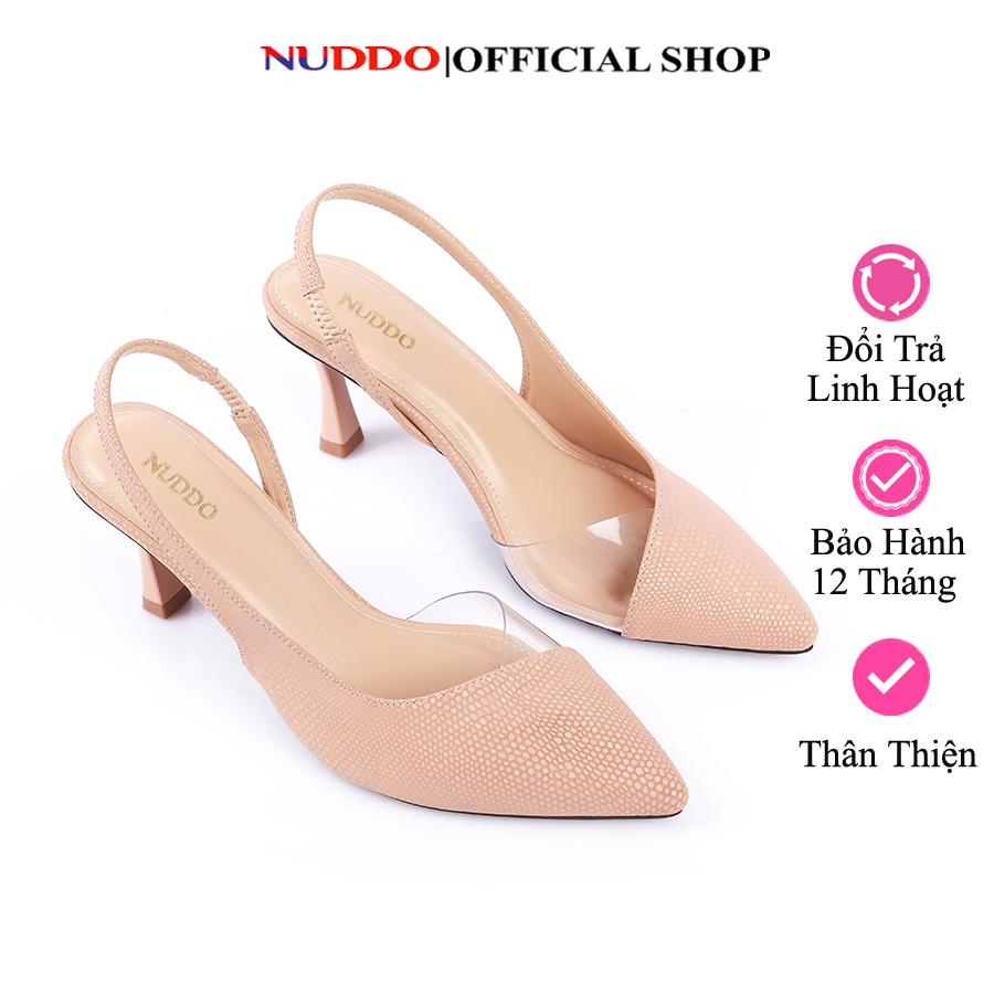 Giày cao gót nữ công sở 7 phân mũi nhọn gót đế nhọn bít mũi dáng slingback sandal phối quai sau thời trang Nuddo 726