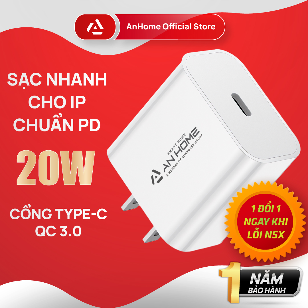 Củ sạc nhanh 20w type c anhome mini pd - bd649, usb c quick charge qc 3.0, sạc nhanh cho điện thoại, tablets,..