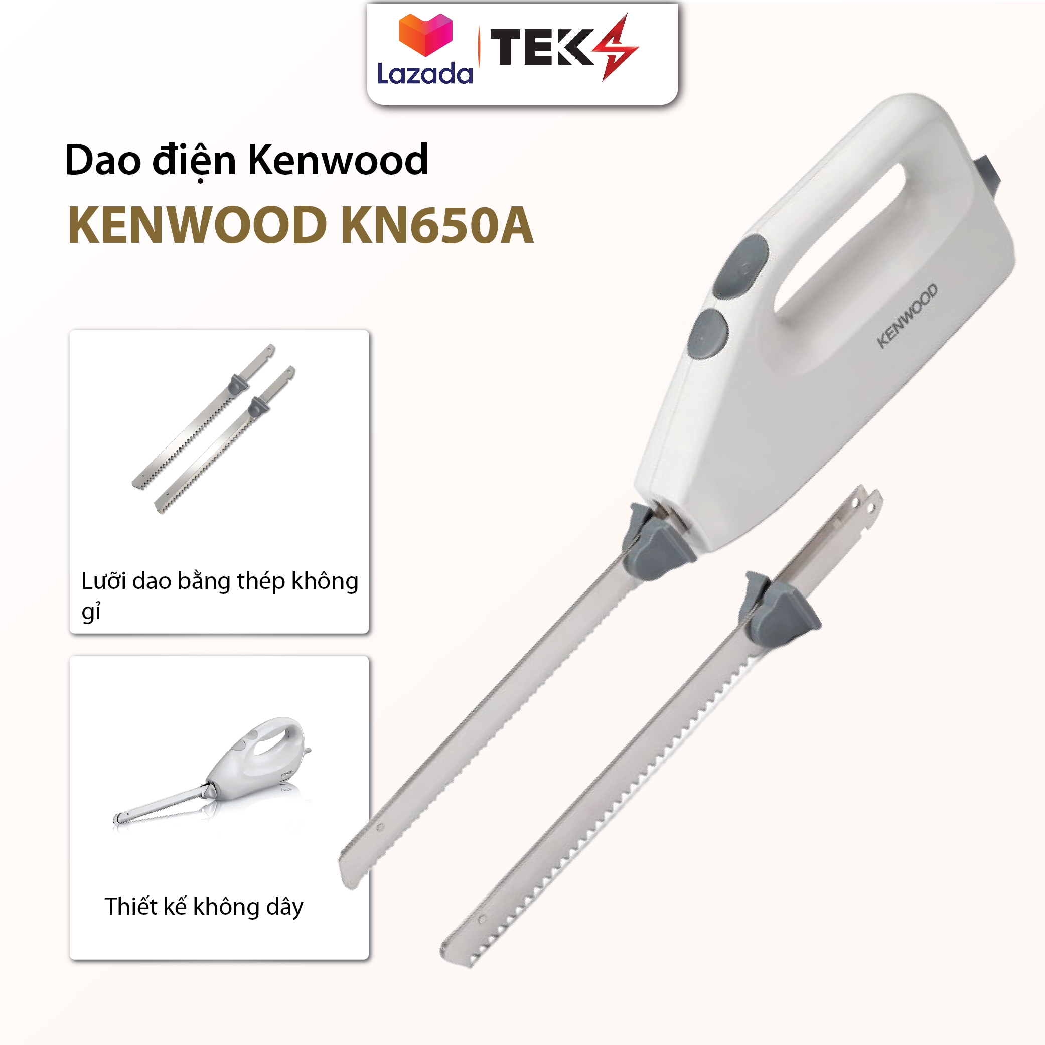 Dao điện Kenwood KN650A - Dao cắt bánh mì, thực phẩm cao cấp, Chất liệu thép không gỉ - BH 06 tháng