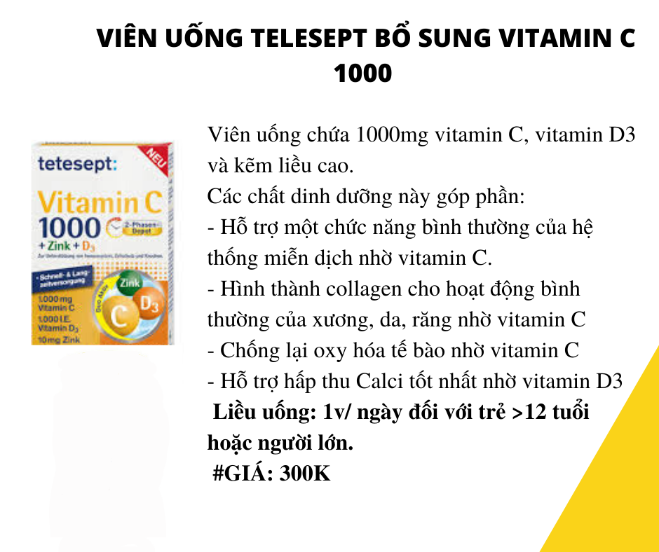 [HÀNG CHUẨN CHÂU ÂU] VIÊN UỐNG TELESEPT BỔ SUNG VITAMIN C CHÍNH HÃNG ĐỨC