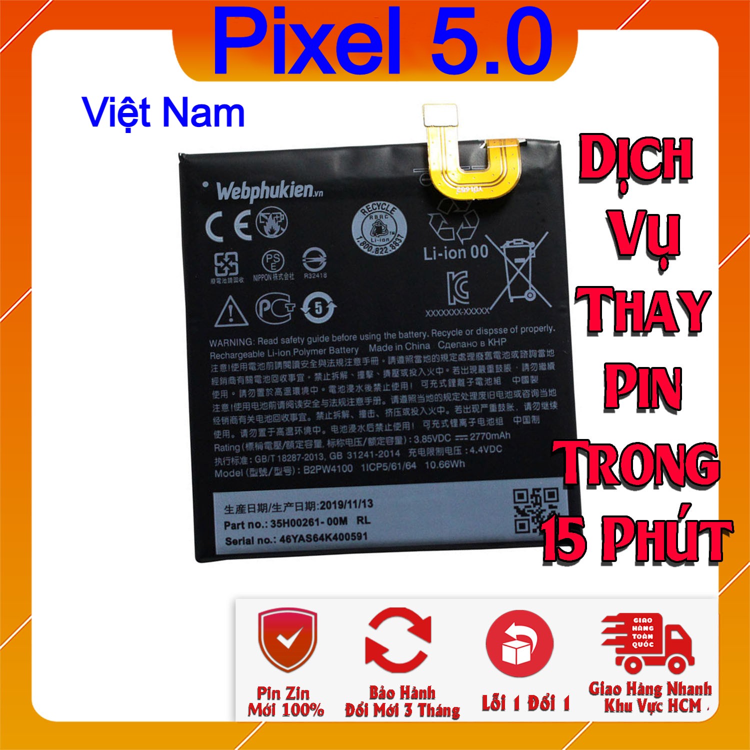 Pin scud cho google pixel 5.0 b2pw4100 dung lượng 2770mah