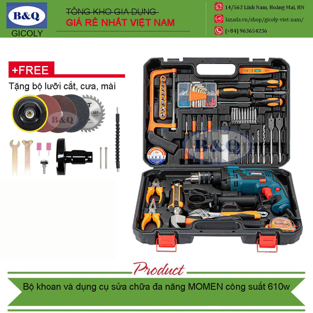 Bộ khoan và dụng cụ sửa chữa đa năng MOMEN công suất 610w GICOLY BQ789-MO610MK