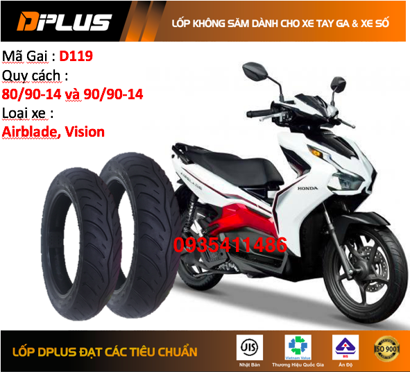 COMBO 1 cặp Vỏ ( Lốp ) Xe Airblade, Vision Không Săm Chính Hãng