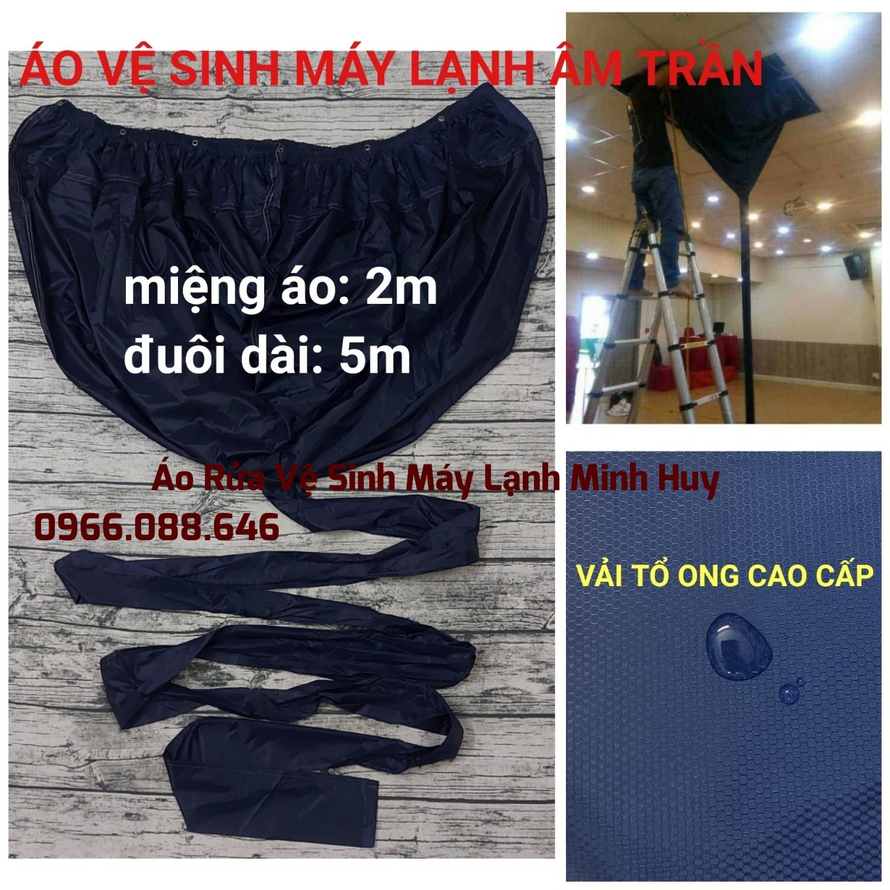 [HCM]Áo vệ sinh điều hòa máy lạnh âm trần - đuôi dài 5 mét rộng 2m - Loại Tổ Ong Xịn - màu xanh đen