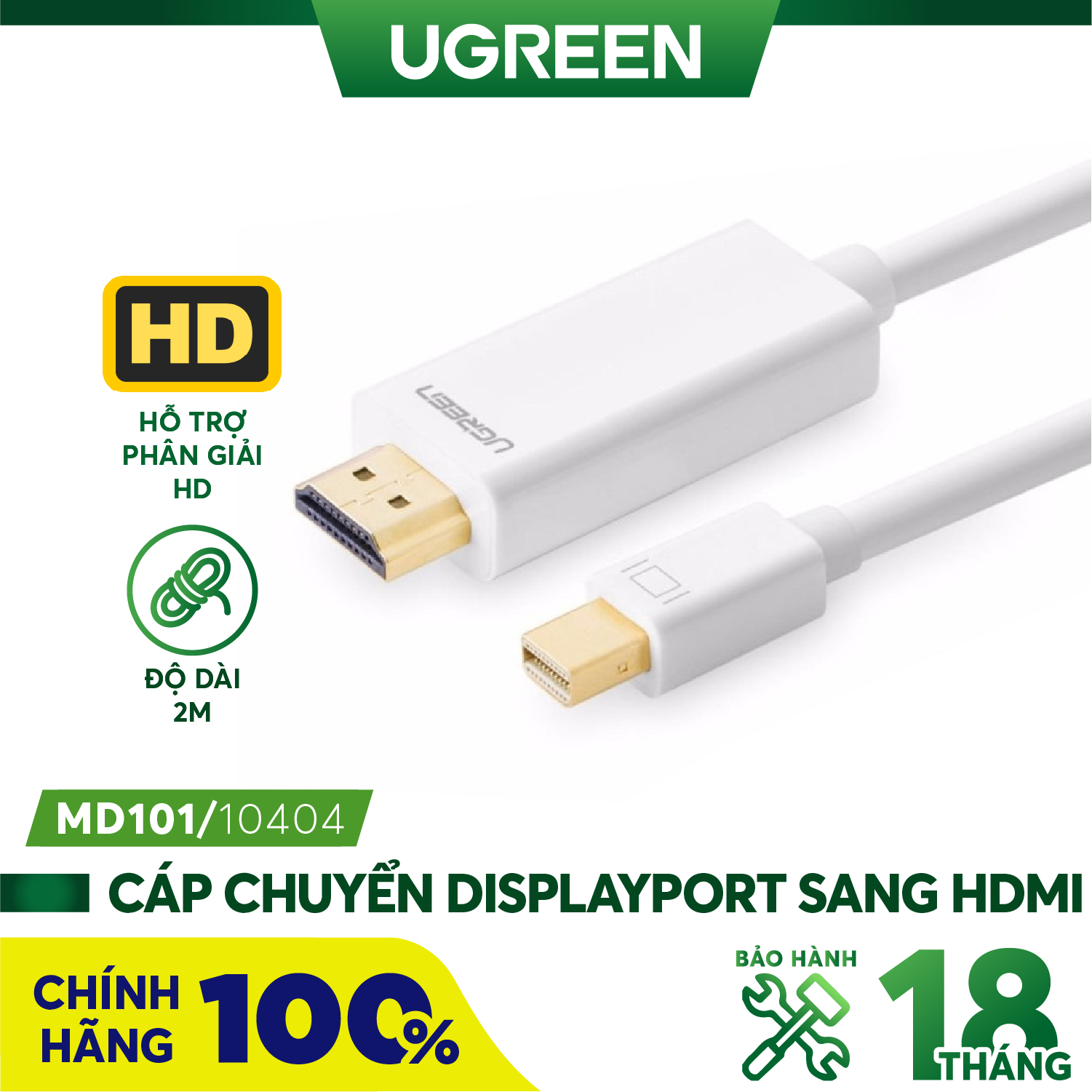 Cáp chuyển đổi mini DisplayPort to HDMI 2M cho Macbook air, Macbook Pro Ugreen 10404 Chính Hãng