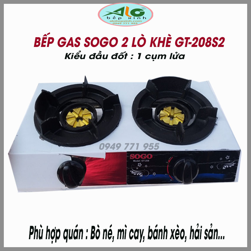 Bếp gas SOGO 2 lò công nghiệp khè GT-208S2 - ( Phải dùng kèm van dây cao áp) - Lửa mạnh, nhỏ gọn  _ BH 1 năm - ALo Bếp xinh