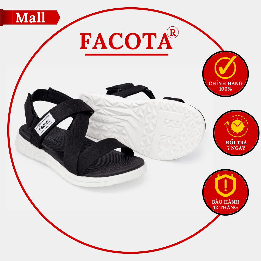 Giày sandal Facota nữ chính hãng NN02, Facota đen trắng nam nữ, Sandal đi học, Sandal đế phylon êm nhẹ bền