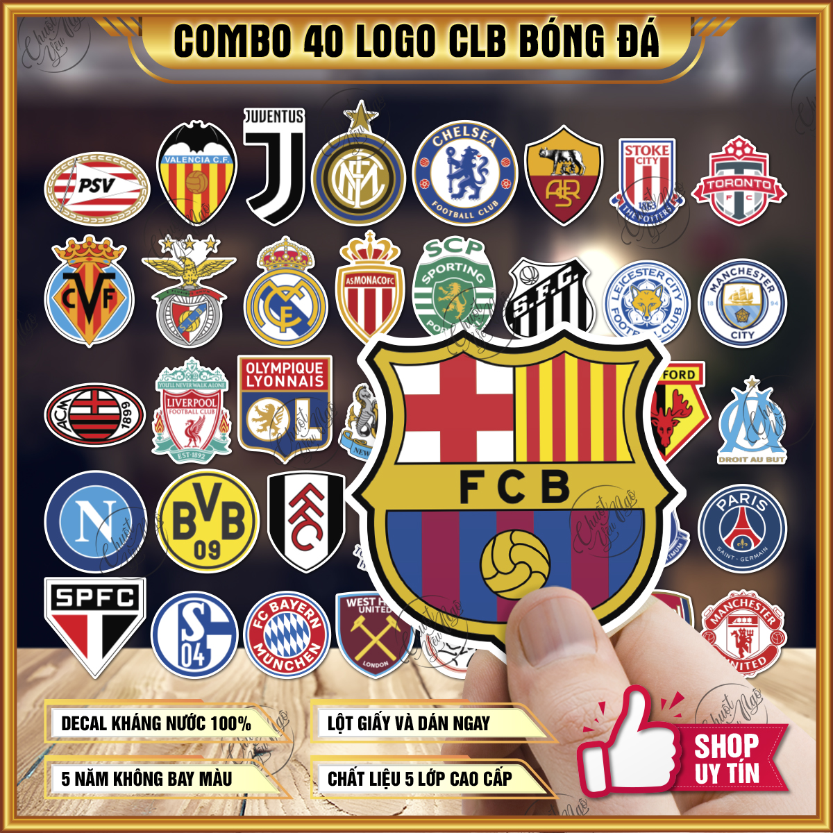 Combo 40 logo không trùng các CLB BÓNG ĐÁ nổi tiếng Manchester United Real Madrid Barcelona Chelsea Arsenal Liverpool