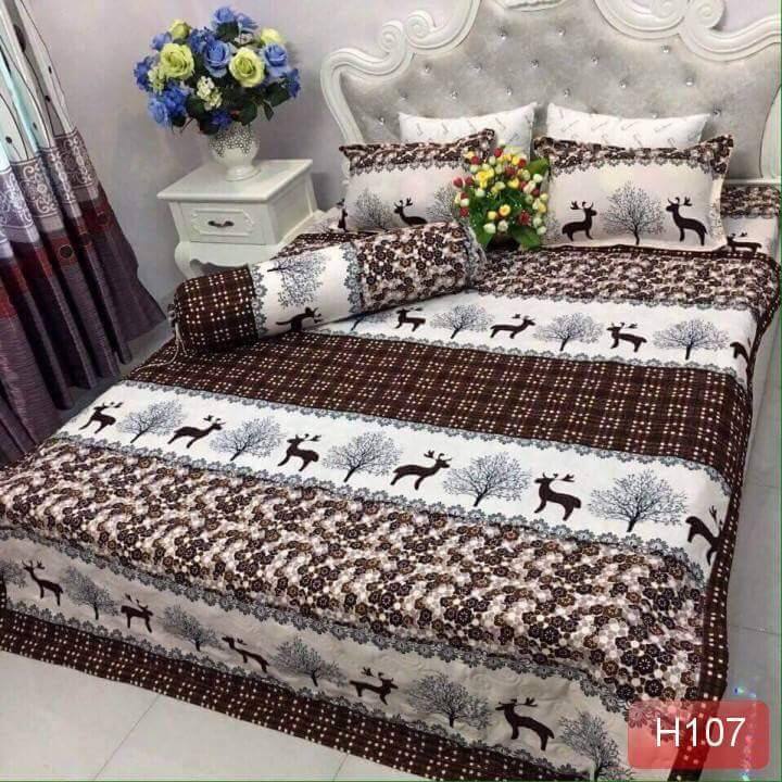 Bộ chăn ga cotton poly 5 món Hưu Nâu -