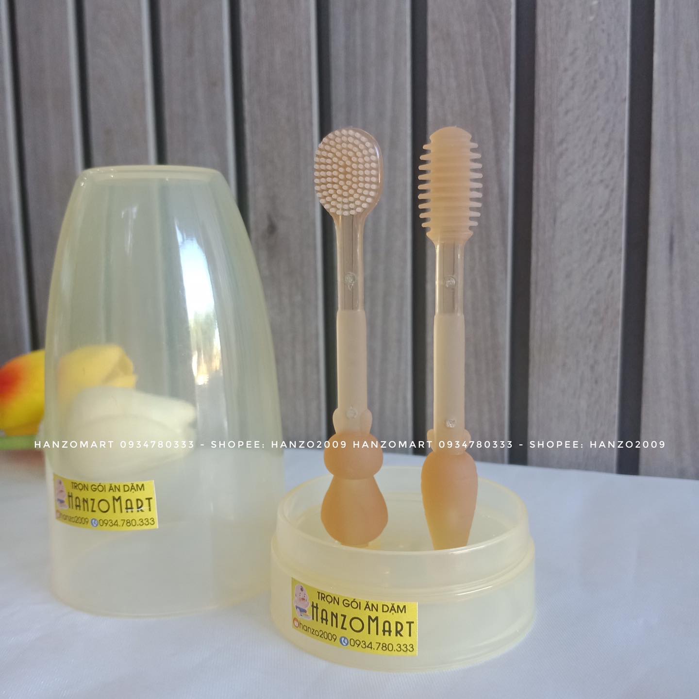 Rơ lưỡi, bàn chải silicon kèm cốc cho bé 0m+