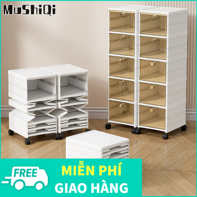 MUSHIQI [Miễn Phí Vận Chuyển]Hộp Lưu Trữ Gấp Cài Đặt Miễn Phí hộp giày Trong Suốt Ngăn Kéo Lưu Trữ Hộp Lưu Trữ Tủ giày Di Chuyển Kệ để giày