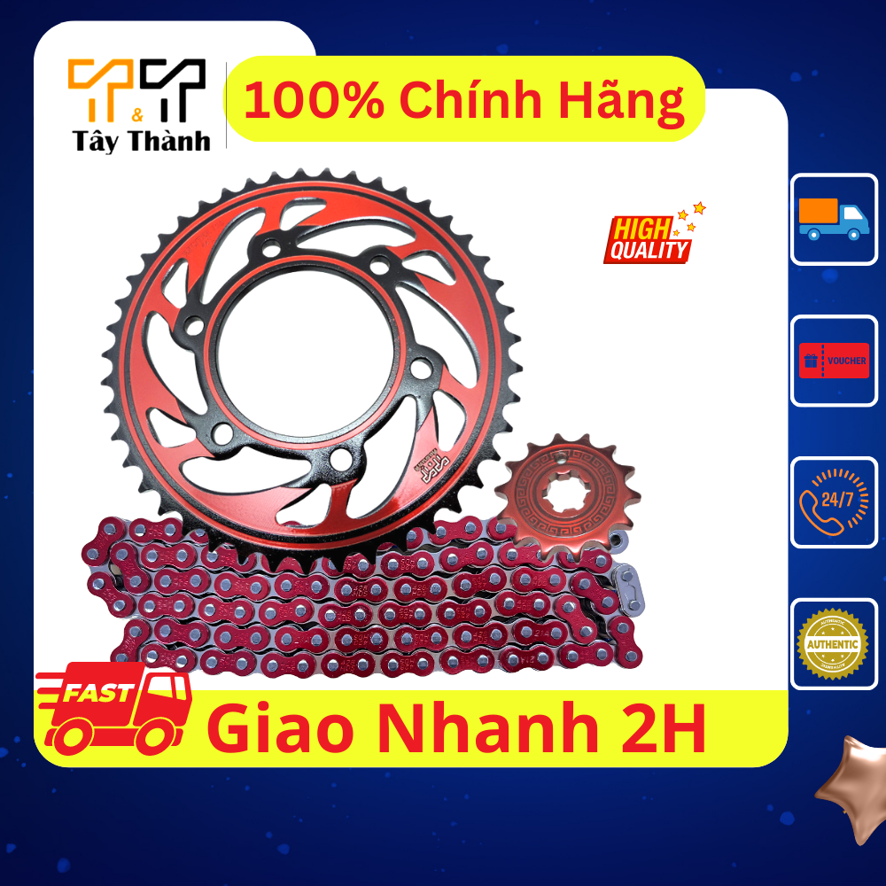 Bộ nhông sên dĩa Yamaha Exciter 150 sên Rulo đúc màu đỏ full - Hàng nhập Thái Lan, cam kết sên không kêu, chạy mượt, êm. Bảo hành 6 tháng 1 đổi 1 nếu hàng lỗi - Tây Thành Shop chuyên nhông sên dĩa