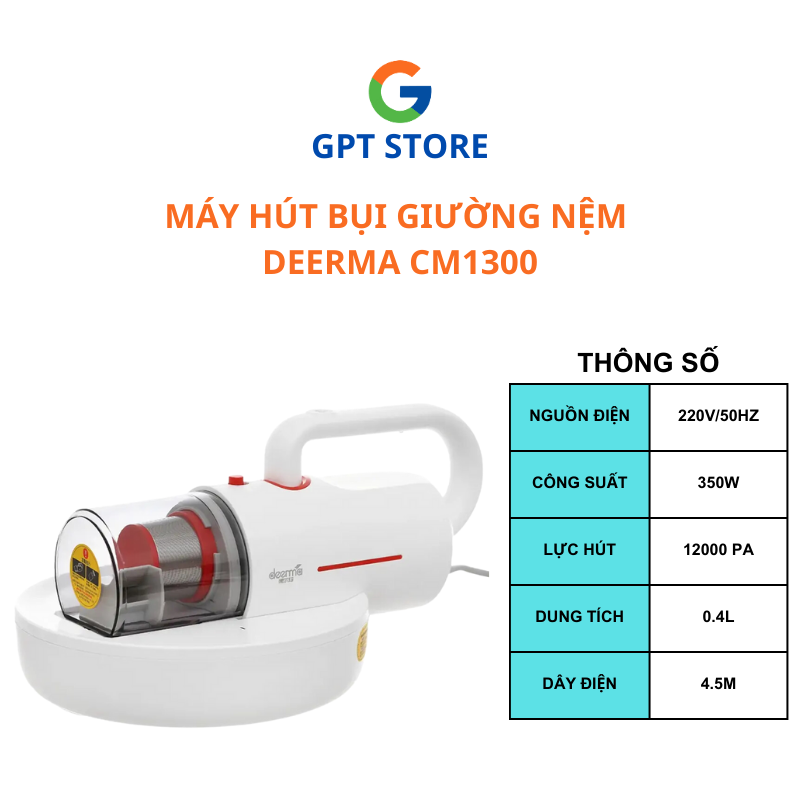 Máy Hút Bụi Giường Nệm Deerma CM1300 Chính Hãng - Công Suất Mạnh Mẽ 350W - Lực Hút Là 12000pa - Diệt Vi Khuẩn Bằng Tia UV - Bảo Hành 12 Tháng