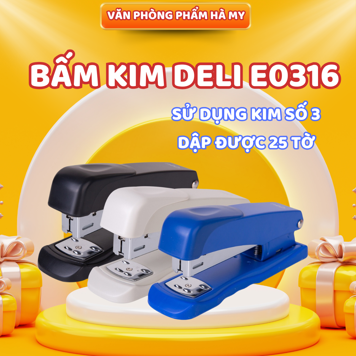 Dập ghim số 3 deli e0316 bấm được 25 tờ