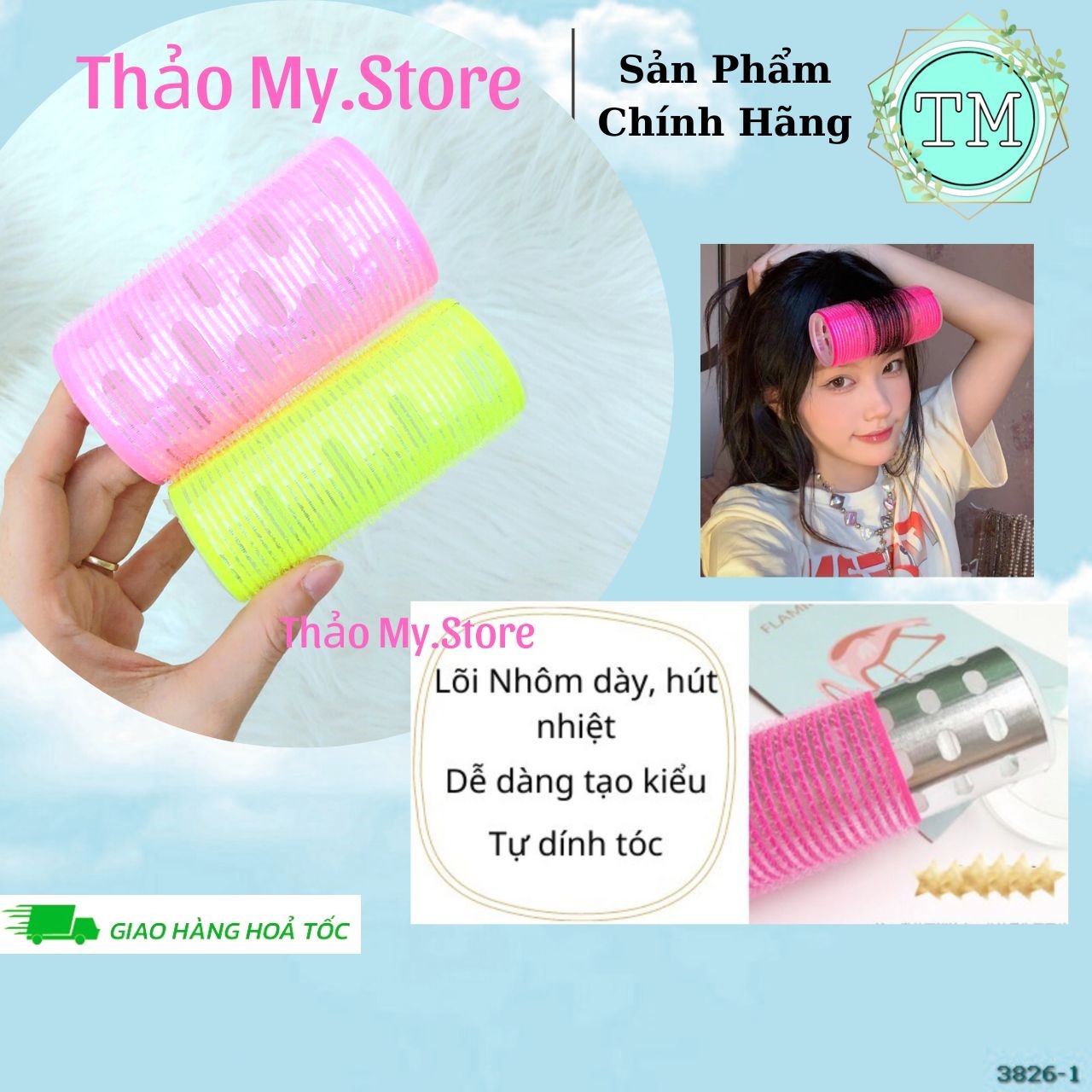 Lô cuốn tóc, cuốn mái Hàn Quốc lõi Nhôm to dài tự dính nhiều size
