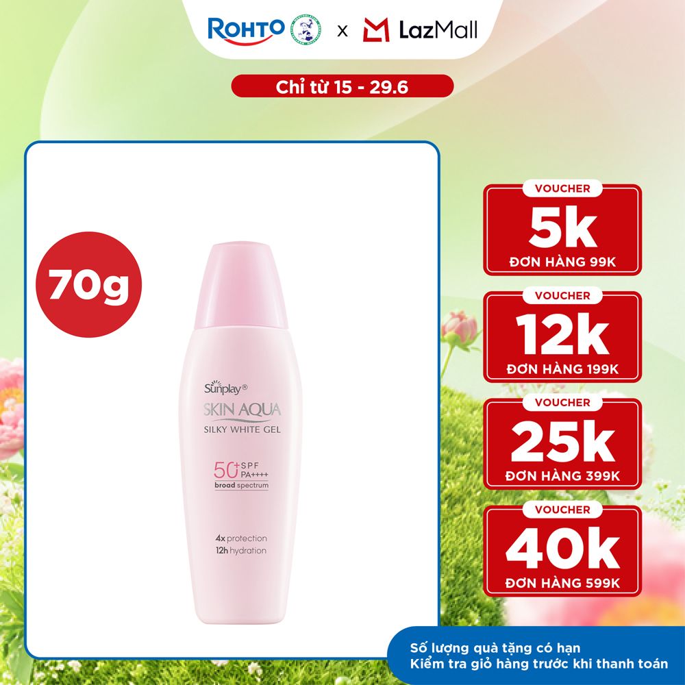 Kem chống nắng Skin Aqua dưỡng trắng  dưỡng ẩm, dùng hàng ngày dạng gel Sunplay Skin Aqua Silky White Gel Eco Việt Nam SPF 50, PA++++ 70g