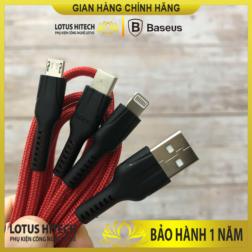 Dây sạc đa năng, cáp sạc đa năng Hoco chính hãng U31 đầu ra Lightning Type-C Micro dòng 5V/2.4A max cáp dài 1.2m