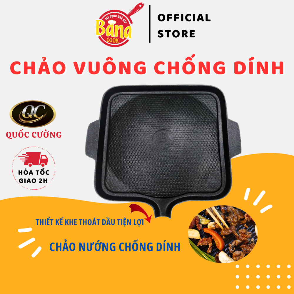 Chảo nướng chống dính vuông quốc cường size 28cm - bana cook