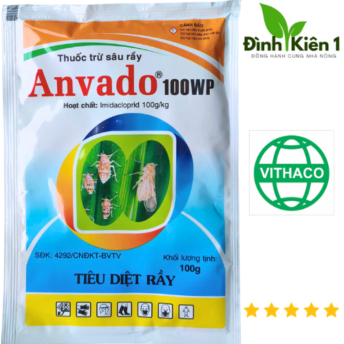  Thuốc trừ sâu rầy ANVADO 100WP  gói 100g  - Imidacloprid 100g kg - đặc trừ sâu  rầy nâu  chích hút ... - liều lượng : 25gr   25L nước. 