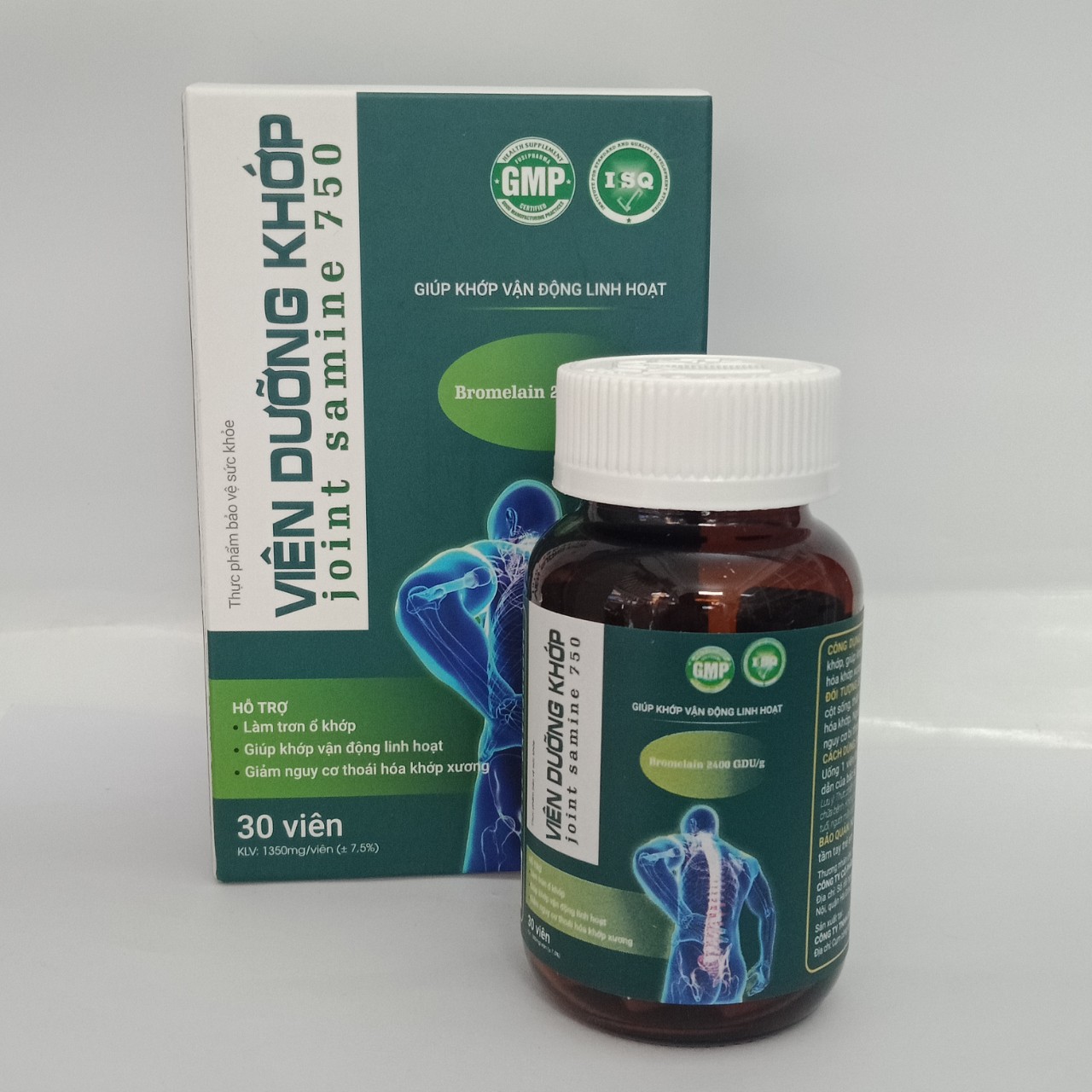 Giảm thoái hóa xương khớp- làm trơn khớp, Viên dưỡng khớp Joint Samin, chứa glucosamin, collagen type 2 - Lọ 30 viên