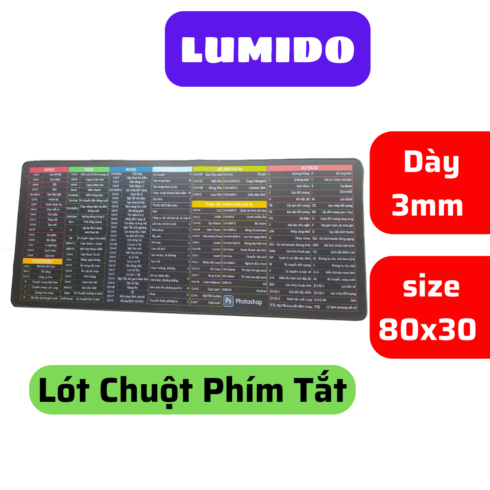 Tấm Lót Chuột Phím Tắt Văn Phòng Cỡ Lớn 80x30 Cao Cấp LUMIDO