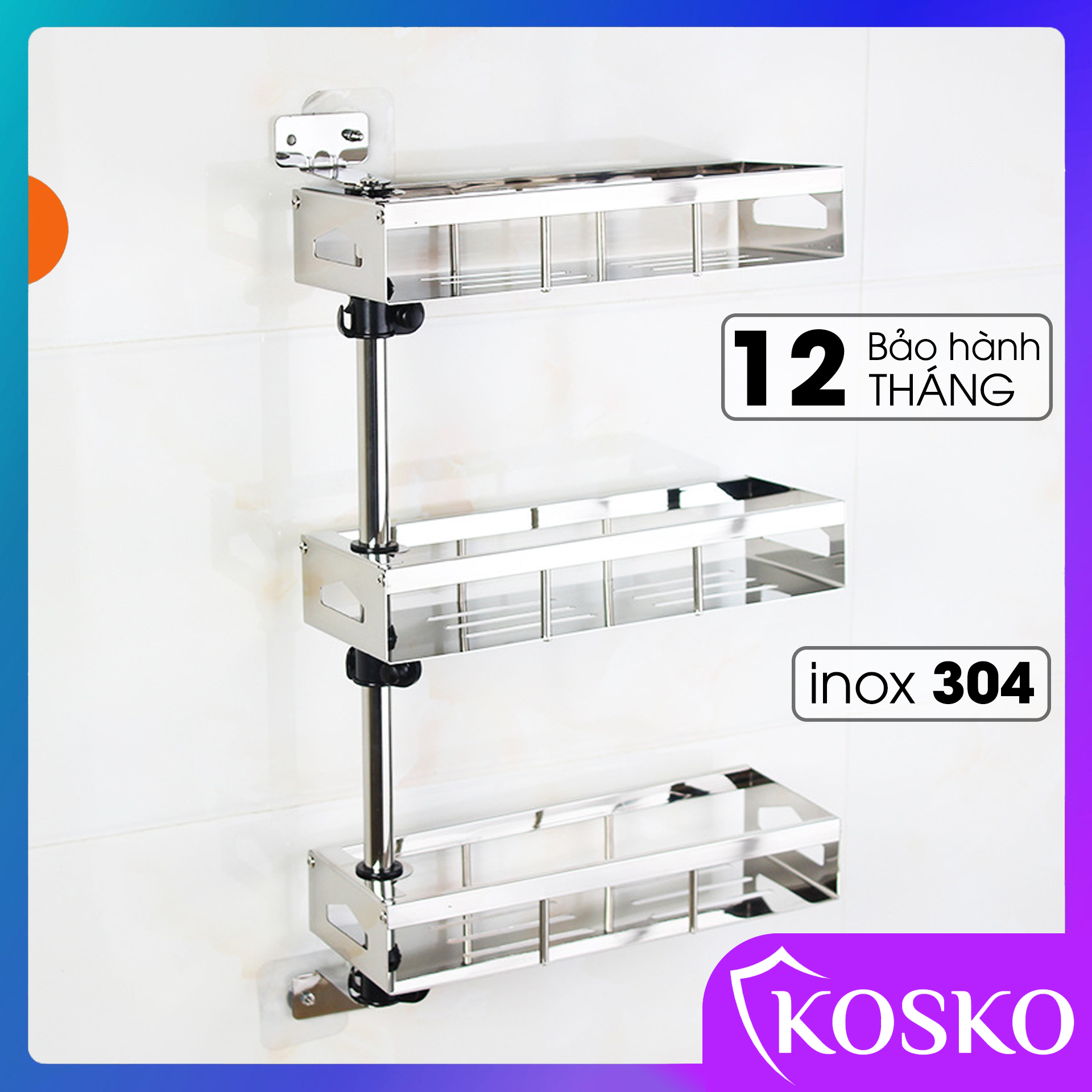 Kệ gia vị KOSKO inox 304 xoay 180 độ 3 tầng (Bảo hành 12 tháng - 1 đổi 1 trong 15 ngày) K-395GV-3T Kệ dựng gia vị, kệ nhà bếp đa năng