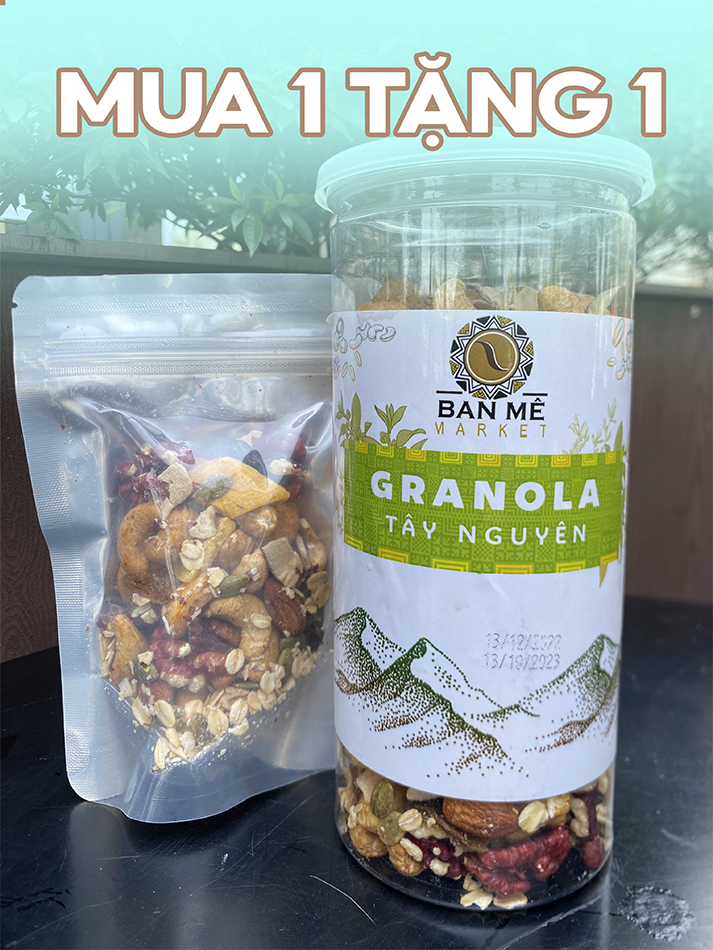 Granola siêu hạt, ngũ cốc granola ăn kiêng, hạt ngũ cốc ban mê market, ngũ cốc tây nguyên nguyên chất 100%, hộp 250gr