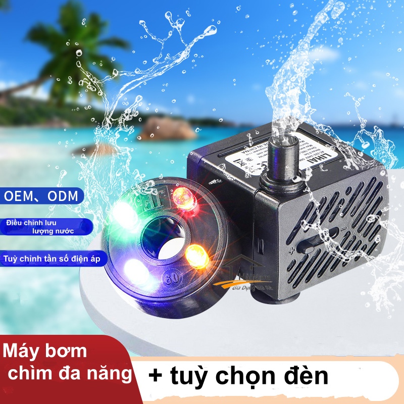 Máy bơm tiểu cảnh mini dây đồng có đèn led - máy bơm chìm - dùng cho thác nước phong thủy, bể cá