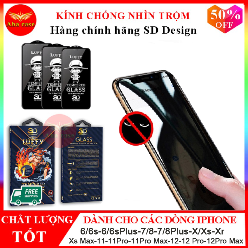 Kính Cường Lực Chống Nhìn Trộm iPhone chính hãng SD DESIGN dành cho iphone 6,6s, 6 plus, 6s plus,7, 7 Plus, 8, 8 Plus,X, Xs, Xr, Xs Max, 11, 11Pro, 11 ProMax, 12, 12 Pro, 12 Pro Max + Tặng kèm bộ giấy lau chuyên nghiệp