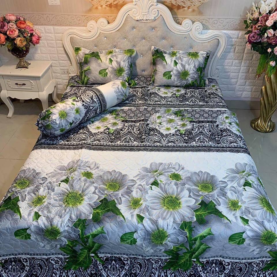 Bộ Chăn Ga Gối Cotton Poly - Hình Cúc Xanh ( 3 Món , 4 Món , 5 Món ) Tiệm Nhà Cá