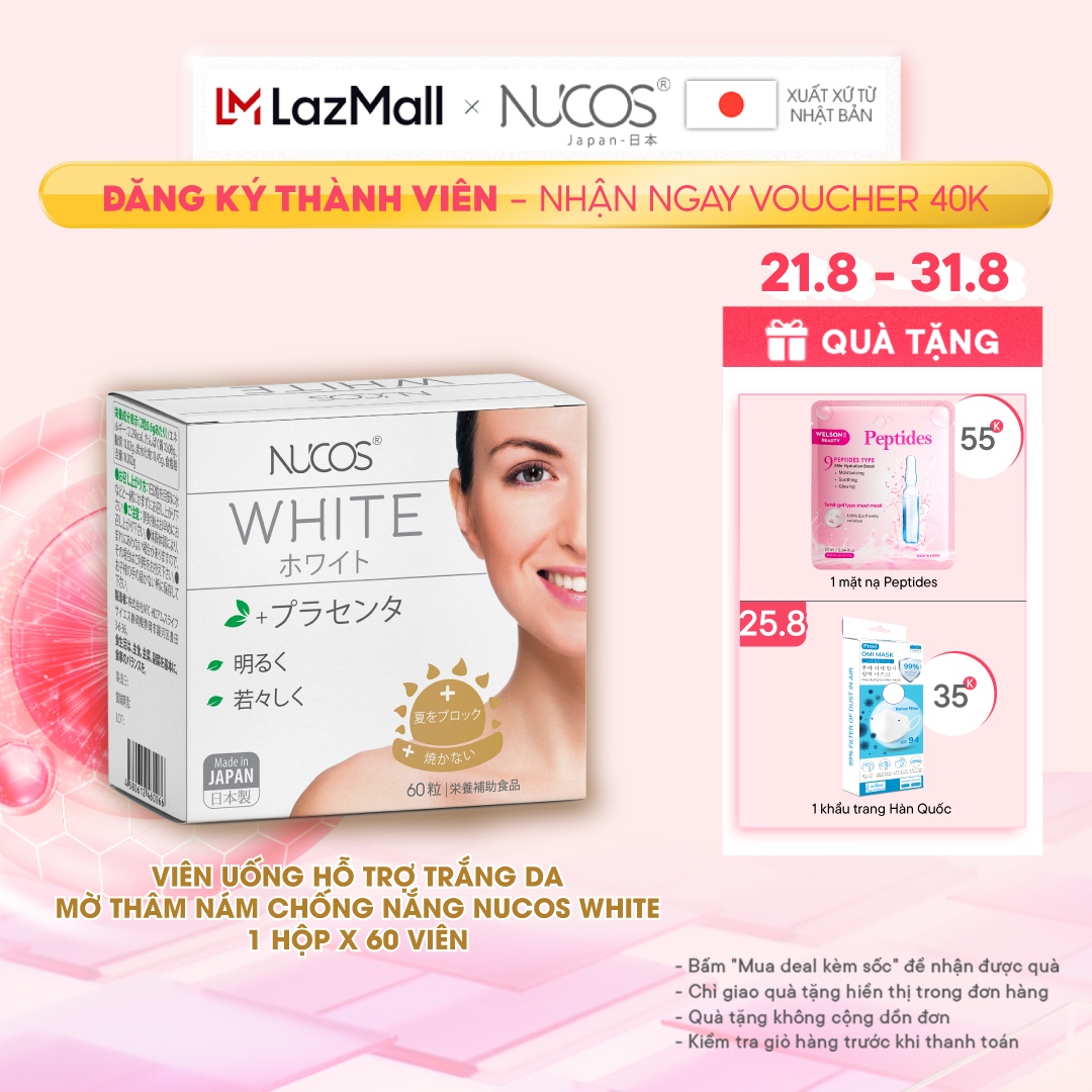 Viên uống trắng da mờ thâm nám chống nắng Nucos White 60 viên