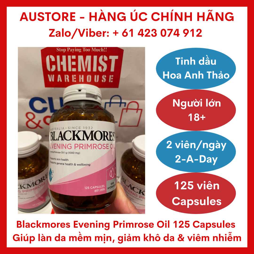 [Bill Úc] Blackmores Evening Primrose Oil 125 Capsules - Dầu Hoa Anh Thảo Blackmore giúp hỗ trợ cân bằng hormone nữ, giảm các triệu chứng tiền kinh nguyệt & viêm khớp nhẹ, duy trì làn da khỏe mạnh