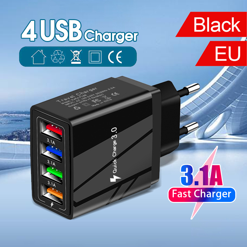 Củ sạc usb, 4 cổng, 4usb 3.1a fast charge adapter, củ sạc nhanh 48w 4 cổng usb 3.0 tương thích nhiều thiết bị