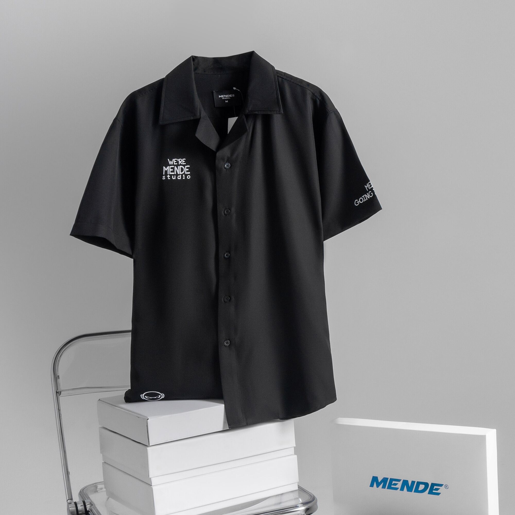 Mende - w.o.t đen shirt - áo sơ-mi nam tay ngắn đơn giản