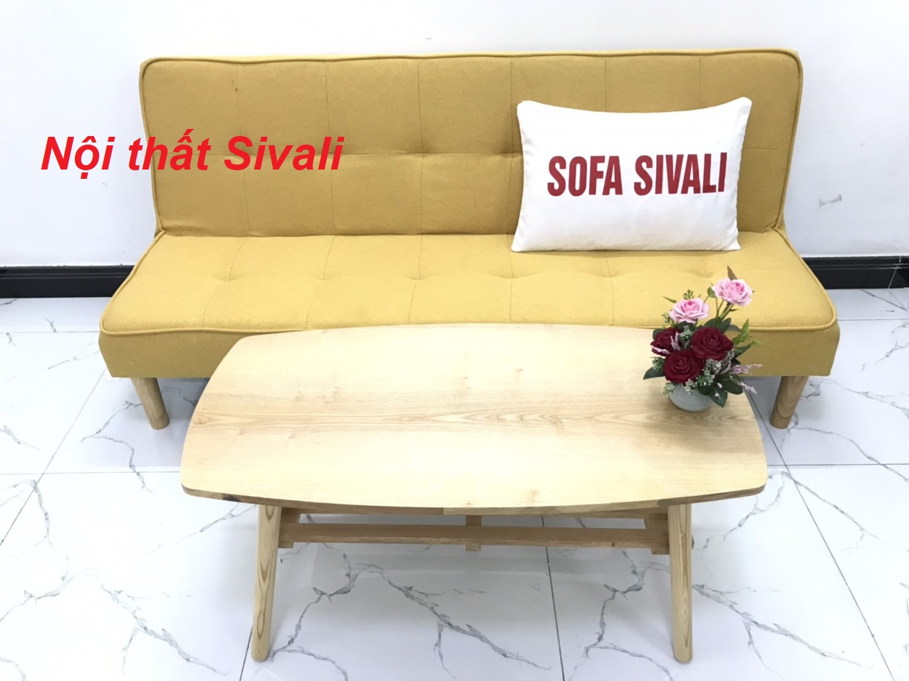 [HCM]Bàn ghế salon phòng khách sofa giường sofa bed màu vàng tươi đồng giá rẻ mini nhỏ gọn vải 1m7 Nội thất Sivali HCM Tphcm Hồ Chí Minh