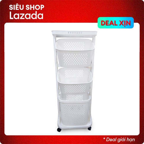 Kệ đựng đồ đa năng Kệ để đồ nhà bếp 3 tầng nhựa có bánh xe - kệ sọt 3 tầng để đồ tiện dụng