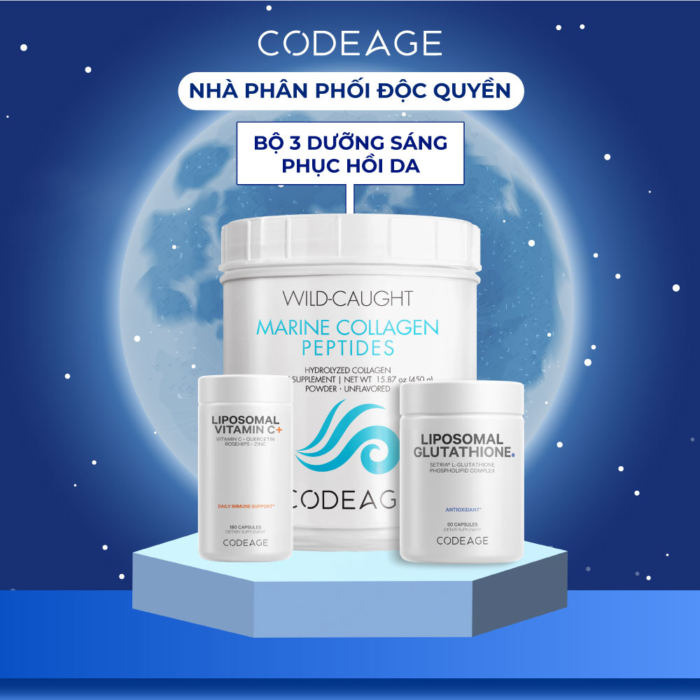 Bộ ba codeage dưỡng sáng, phục hồi da marine collagen + liposomal glutathione + liposomal vitamin c