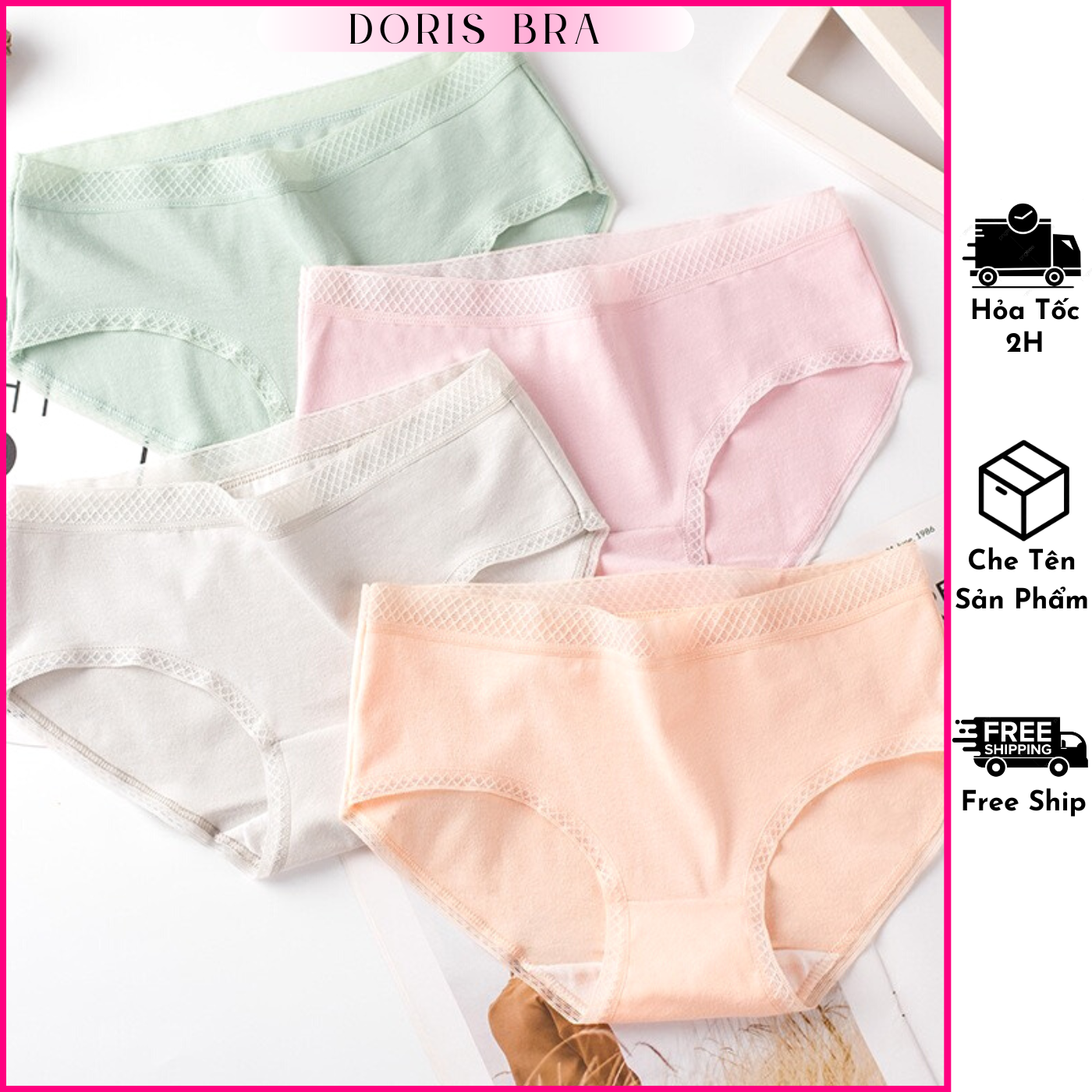 Quần lót nữ cotton viền cạp lưới co giãn mềm mịn thông thoáng Doris.fashion. Combo 1 quần - 5 quần
