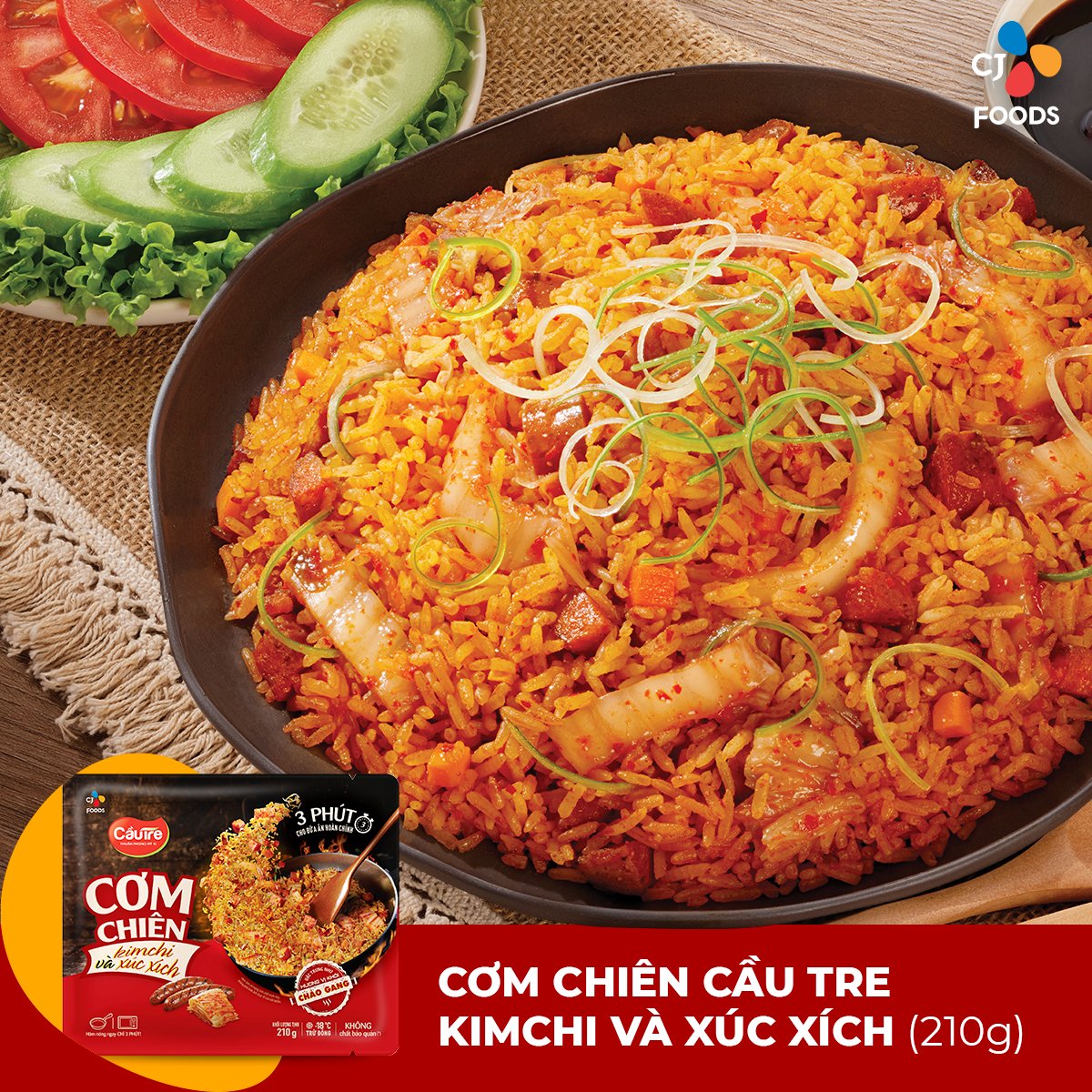 [HN-HCM] Cơm chiên Cầu Tre túi 210g (Hải sản, Dưa bò, Gà cháy tỏi, Kim chi xúc xích) (chọn Giao hàng 2h)