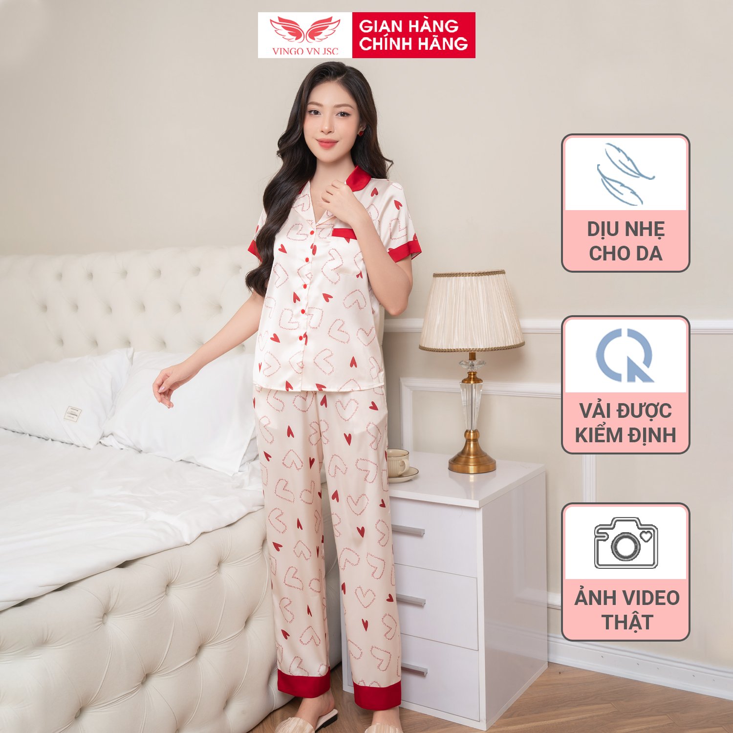 Pijama đồ bộ mặc nhà lụa vingo tay ngắn quần dài tcqd h1062 vngo