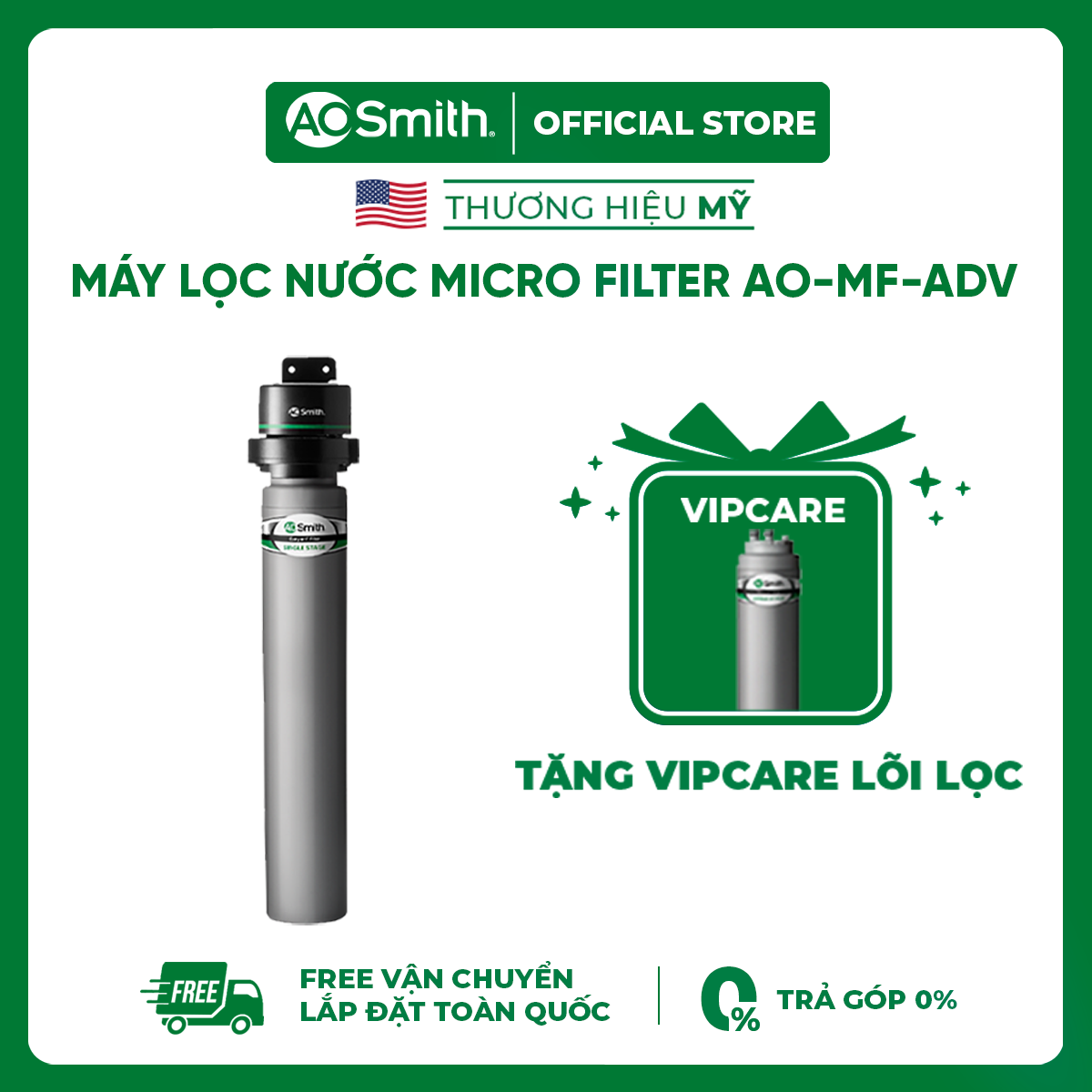 Máy lọc nước a. o. smith micro filter ao-mf-adv - tặng gói thay thế lõi lọc - nhập khẩu mỹ - không điện - không nước thải - chuyên dụng lọc hóa chất độc hại - free shipping