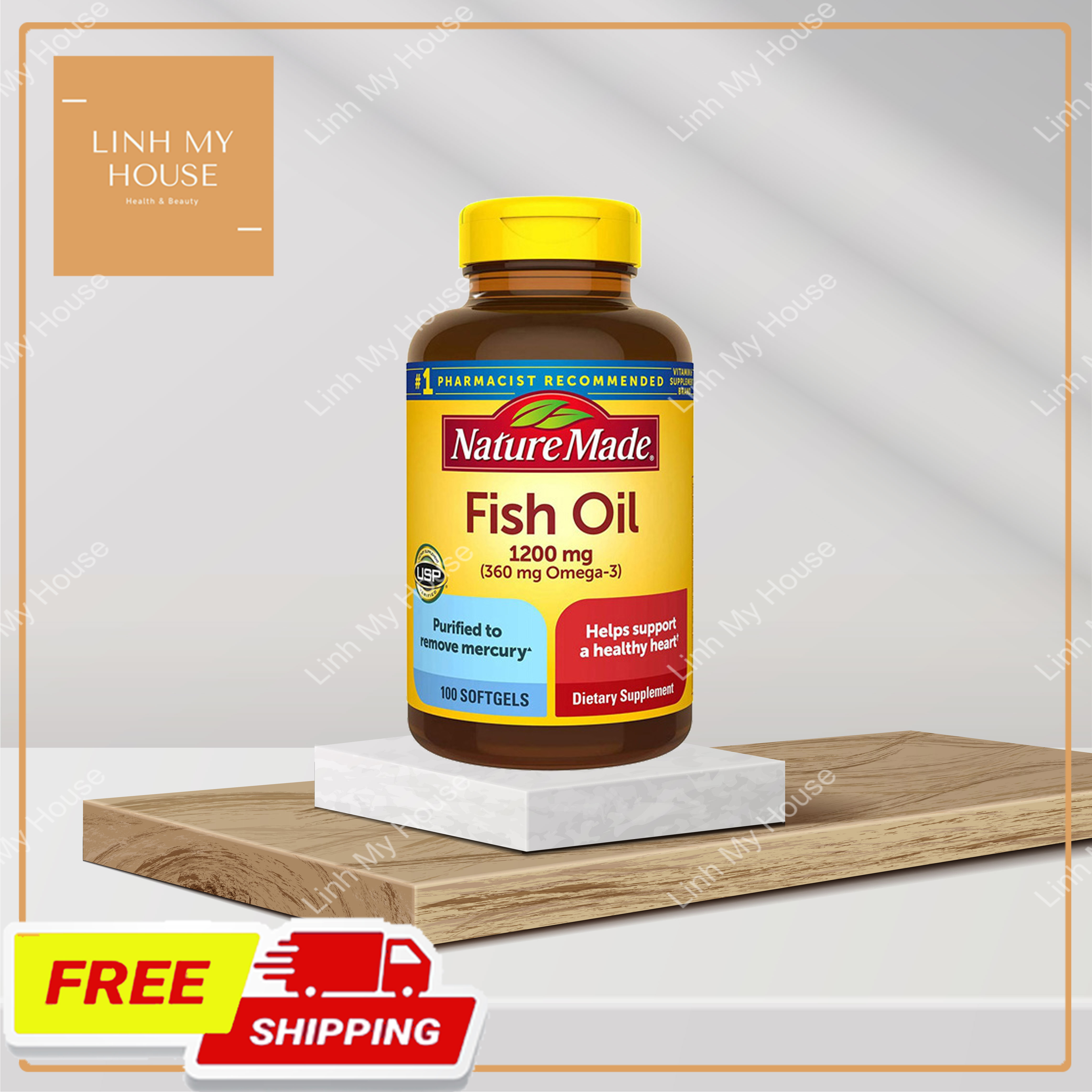 [HCM]Viên uống dầu cá Omega 3 Nature Made Fish Oil 1200mg hộp 200 viên của Mỹ