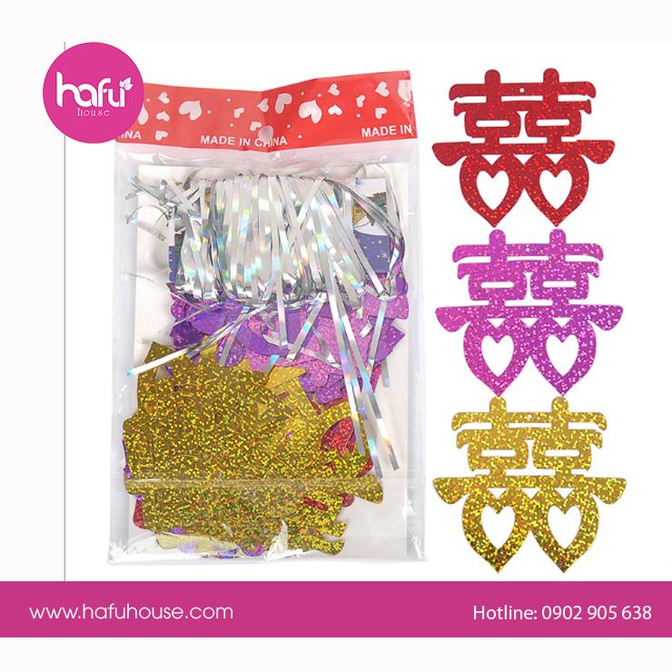 SET 50 CHỮ HỶ KÈM DÂY KIM TUYẾN THẢ TRẦN - CỘT BONG BÓNG TRANG TRÍ ĐÁM CƯỚI M1 HAFU HOUSE