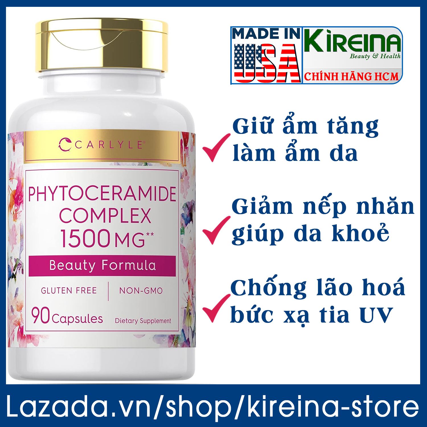 Viên uống Carlyle Phytoceramide Complex dưỡng ẩm da chống lão hoá 1500 mg